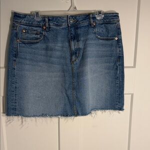 Loft Blue Denim Frayed Hem Mini Skirt